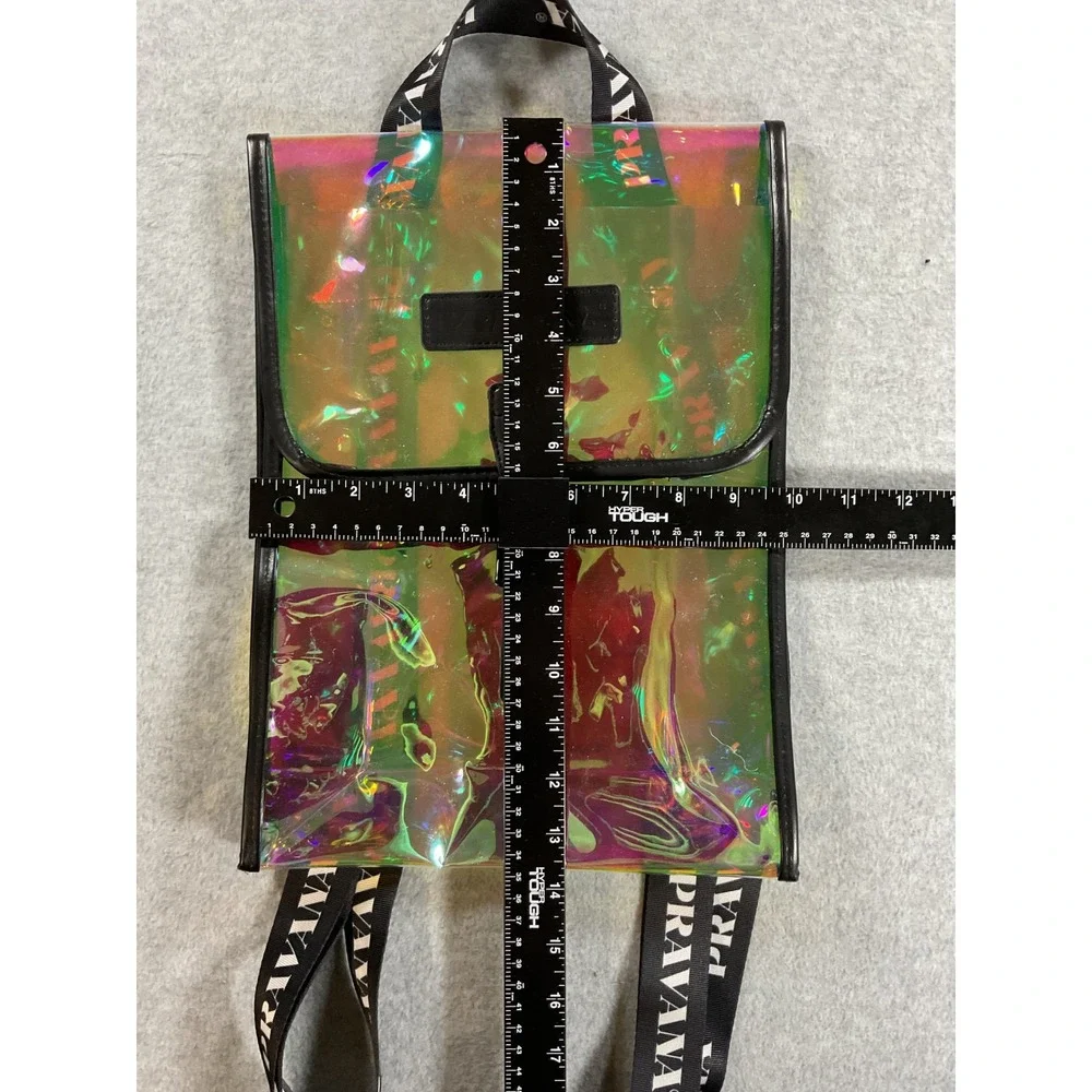 Pravana Iridescent Clear Backpack Holographic PVC Festival Bag Black Straps